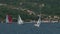 Tivat, Montenegro - 15 may 2016: Regatta sailing yachts at sea, Montenegro, Kotor Bay. A team of sailors on a small