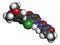 Tivozanib cancer drug molecule. 3D rendering. Atoms are represented as spheres with conventional color coding: hydrogen white,.