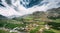 Tkarsheti Village On Mountain Background In Kazbegi District,