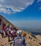 Tlaxcala, Puebla, Mexico, March 2, 2020: group of mountaineers ascending to the chasm of the malinche volcano