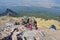 Tlaxcala, Puebla, Mexico, March 2, 2020: group of mountaineers ascending to the chasm of the malinche volcano