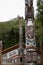 The Tlingit Clan House with totem poles in Ketchikan, Alaska