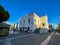 Tne neoclassical city hall building of Sparti, Greece. Urban view of the modern city of Sparti Greece in Laconia, Greece