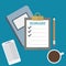 TO Do LIST, coffee, smartphone, notebook and pencil. Flat vector illustration
