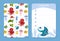 To do list with cute sea animals. Notebook, diary, stationery, organizer page, sticker with marine creatures seamless