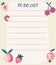 To do list with fruits. Planner with sweet exotic fruits. Template for sticker, sticky notes, planners, check lists, journal and