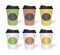 To go beverage white and color paper cups with brand identity stickers