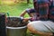 To measure soil pH, gardeners are using a monitor to measure pH balance, acidity, and alkalinity, use of modern agricultural tools