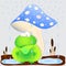 Toad under the mushroom cartoon vector illustration