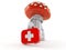 Toadstool character holding first aid kit
