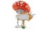 Toadstool character with wooden arrow sign
