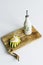 Toast, avacado sandwich and poached egg on a wooden chopping Board.