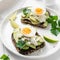 Toast with avocado, feta cheese and boiled egg