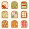 Toast breackfast vector illustration. Toasted sandwiches collection.Toasts with different ingredients Top View.