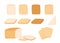 Toast bread cut slice from wheat set. Toasted piece bakery food. Slices of toast bread with varying degrees of toasting