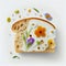 Toast bread with fresh flowers, spring and summer season, plants from the garden, healthy food, generative AI
