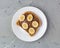 Toast with chocolate and banana, Single sandwich with chocolate cheese in plate, top view