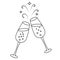 Toast. Glasses of champagne clink each other. Sketch. Crystal glass clinking. Vector illustration.