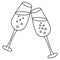 Toast. Glasses of champagne clink each other. Sketch. Crystal glassware. Vector illustration. A container with sparkling wine.