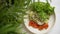 Toast with guacamole poached eggs and trout on white plate