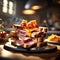 Toast with ham cheese bacon in luxurious Michelin kitchen style, food photography