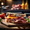 Toast with ham cheese bacon in luxurious Michelin kitchen style, food photography