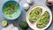 Toast with mashed avocado, cilantro and pumpkin seeds