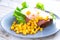 Toast with orange yolk fried egg for breakfast
