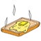 Toast with a piece of butter icon. Vector piece of butter on toast. Hand drawn hot buttered toast. Bread toast