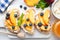 Toast with ricotta cheese, peach, blueberry and honey