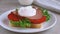 Toast sandwich salad tomato salami egg poached lay out