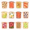 Toast vector healthy toasted food with bread vegetables and fruits or egg snack for breakfast illustration set of