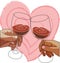 A toast. Wine glasses in hand with pink heart