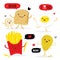 Toasted bread food Chicken Egg French Fries Cartoon Cute Vector