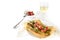 Toasted bread with green asparagus, parmesan and tomato salad an