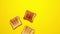 Toasted bread slices moves on yellow background. Stop motion animation, healthy breakfast concept