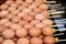 Toasted eggs on a stick with selective focus.