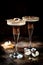 Toasted smores martini with chocolate liquor, cream, marshmallow and graham cracker rim.