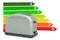 Toaster with energy efficiency chart, 3D rendering