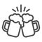 Toasting glasses of beer line icon, Craft beer concept, Cheers sign on white background, Beer mugs icon in outline style