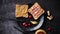 Toasts bread with homemade peanut butter served with fresh slices of cranberries