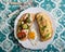 Toasts with egg, aragula, tomato and cheese,French toast bread with veggies