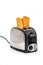 Toasts jumping out of retro style black and metallic toaster on white background