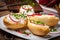 Toasts with radish, chives and cottage cheese.