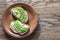 Toasts with tahini sauce and sliced avocado