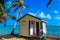 Tobacco Caye - Relaxing at Cabin or bungalow on small tropical island at Barrier Reef with paradise beach, Caribbean Sea, Belize,