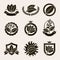 Tobacco leaf label and icons set. Vector