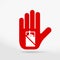 Tobacco prohibition sign. Stop hand icon. No symbol isolated on white. Vector illustration