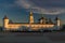 TOBOLSK, RUSSIA - JULY 4, 2018: Gostiny Dvor merchant yard , bell tower and St. Sophia-Assumption Cathedral at the