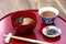Tochi Mochi Zenzai, horse chestnuts rice cake with sweet simmered adzuki beans, traditional japanese dessert